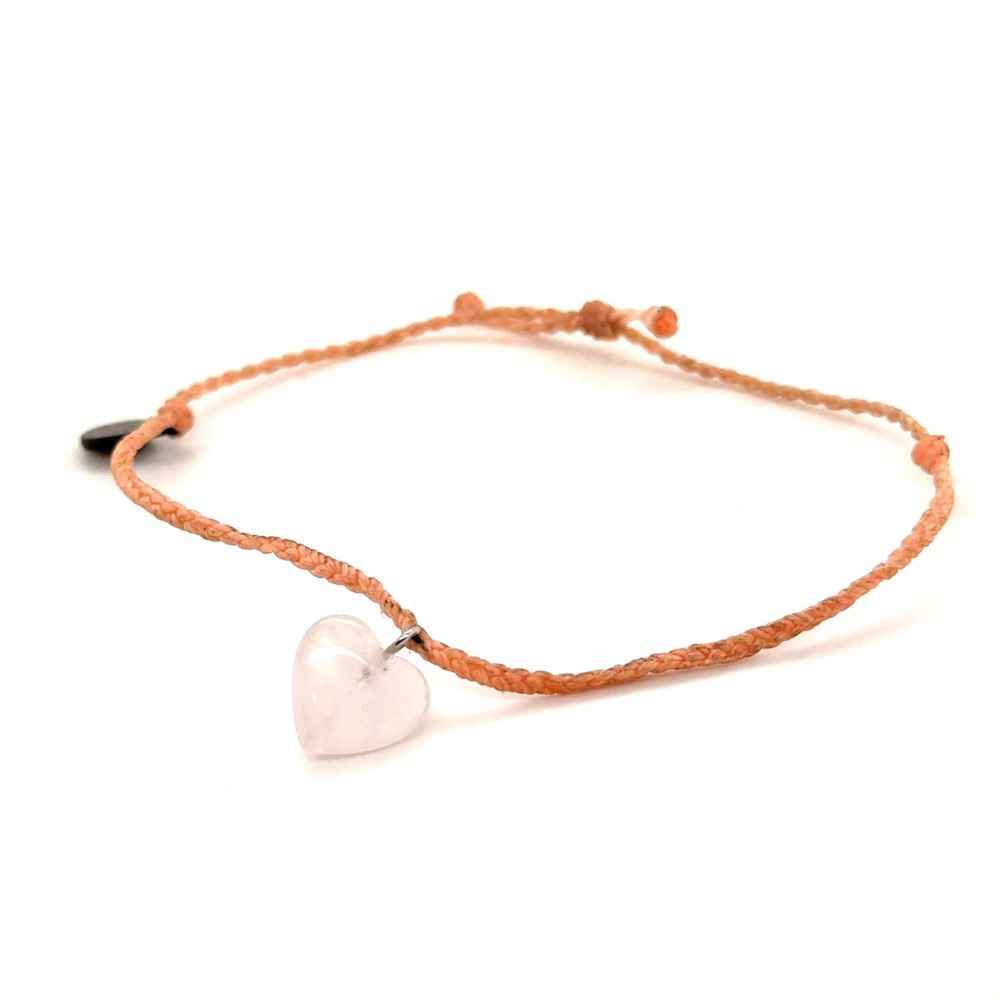 Pura Vida Peach Braided Cord Bracelet Rose Quartz Heart Charm Boho Jewelry